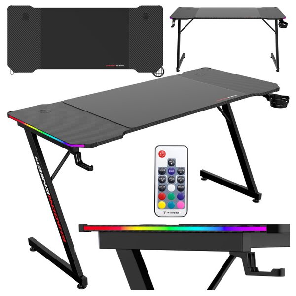 Herný stôl s LED osvetlením SHADOW GAMER 2.0 140 cm elektrický, čierny