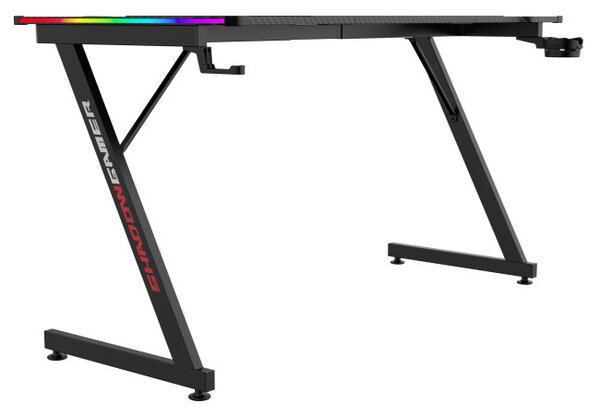 Herný stôl s LED osvetlením SHADOW GAMER 2.0 140 cm elektrický, čierny