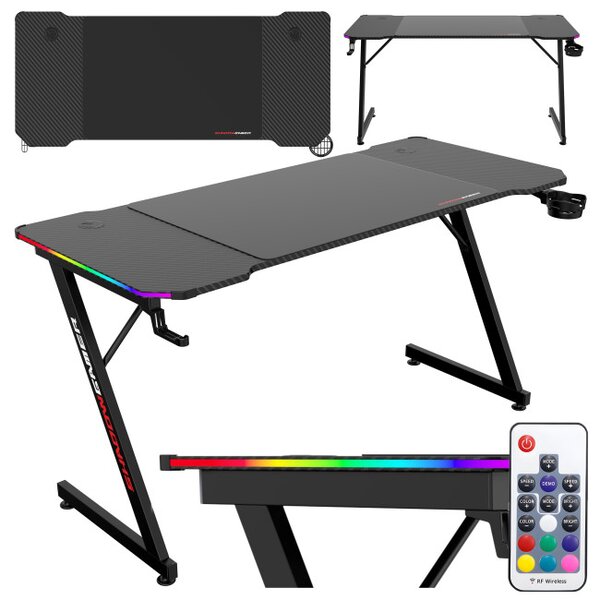 Herný stôl s LED osvetlením SHADOW GAMER 2.0 140 cm elektrický, čierny