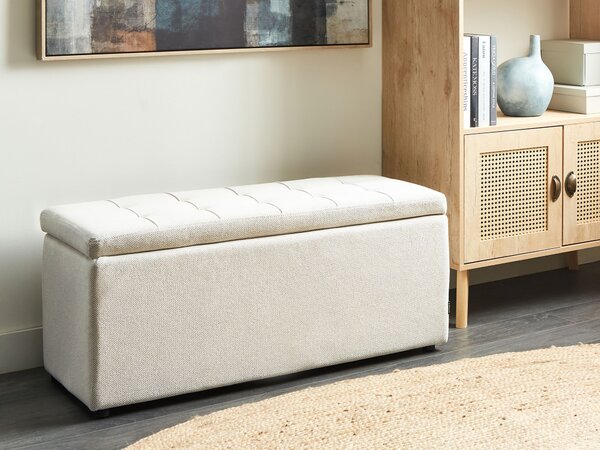 Taburet krémová biela 100 x 42 x 40 cm polyester čalúnená taburetka úložný priestor obývacia izba moderný štýl