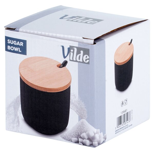VILDE Keramická cukornička s bambusovým viečkom a lyžičkou, čierna 250ml