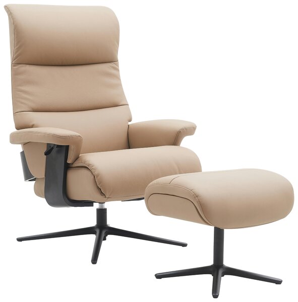 RELAXAČNÉ KRESLO S PODNOŽKOU, kov, textil, koža, čierna, taupe Xora - Kreslá