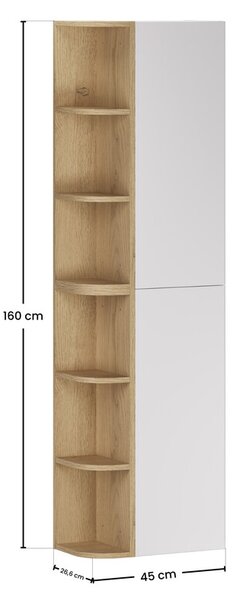 Comad Závesná vysoká kúpeľňová skrinka Aster I 160 cm biela/dub cremona