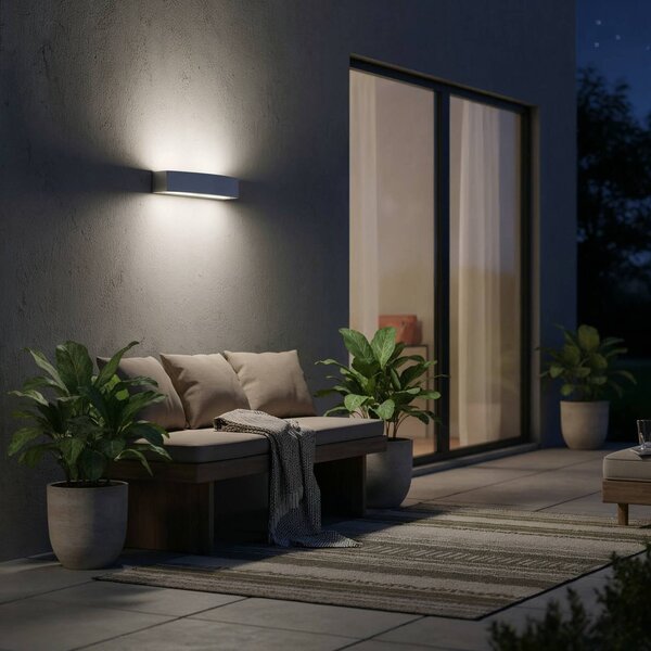 Ideal Lux vonkajšie nástenné svietidlo Andromeda, sivá, šírka 45 cm, E27, Hliník / sivá / zinok, Kúpeľňa, Hliník, Moderný, Nástenné svietidlo