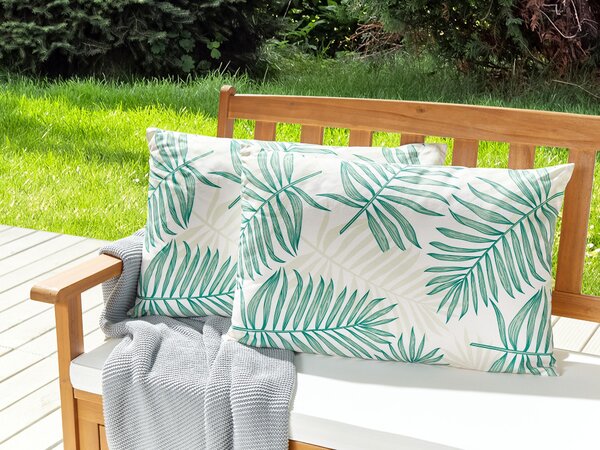 Sada 2 záhradných vankúšov béžová a zelená polyester s motívom palmových listov 40 x 60 cm moderné vonkajšie dekorácie vodoodolné