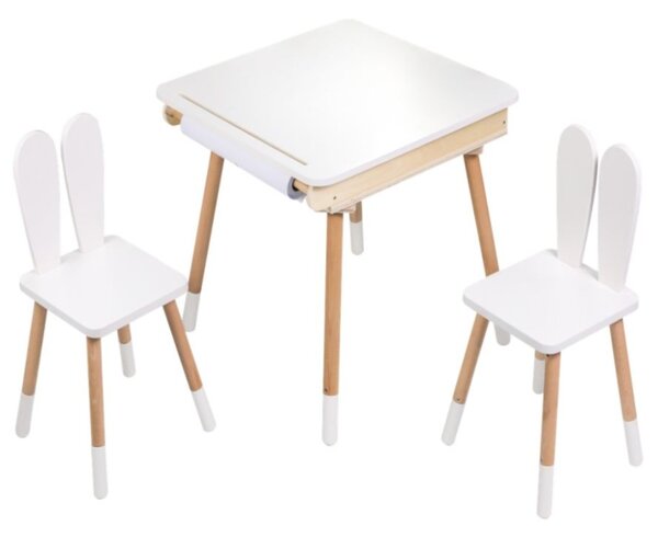 Detský rastúci set BUNNY, stolík a 2 stoličky, biela/hnedá ELIS design