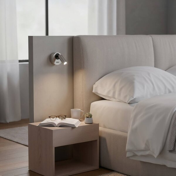Ideal Lux LED nástenné svietidlo Bean, Ø 7 cm, niklová farba kov, Hliník / sivá / zinok, Obývacia izba / jedáleň, kov, Moderný, Nástenné bodové svietidlo