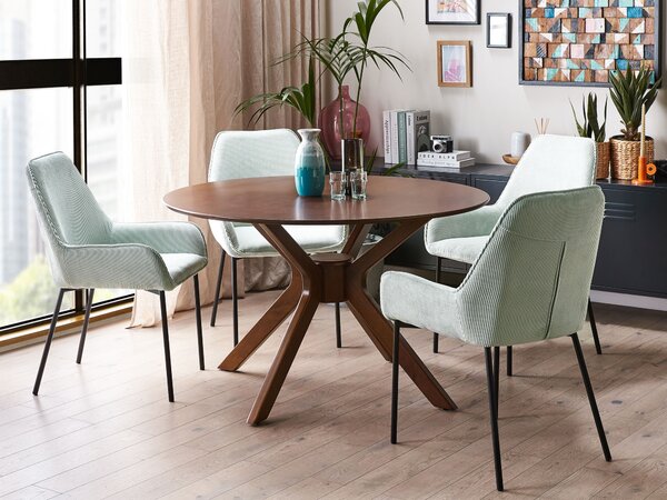 Jedálenský stôl tmavý mahagón MDF kaučukové drevo ø 120 cm okrúhly retro dizajn obývacia izba jedáleň
