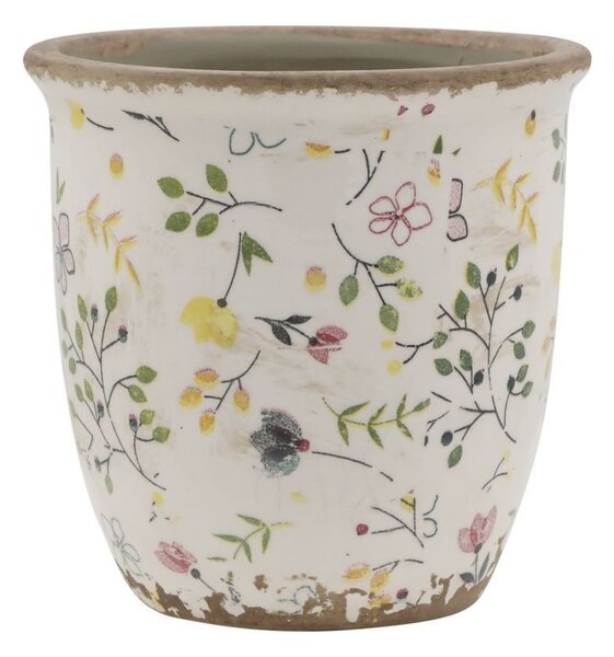 Béžový antik keramický obal kvetináč s kvetmi Cavaillon - Ø 12,5*12,5 cm - Chic Antique