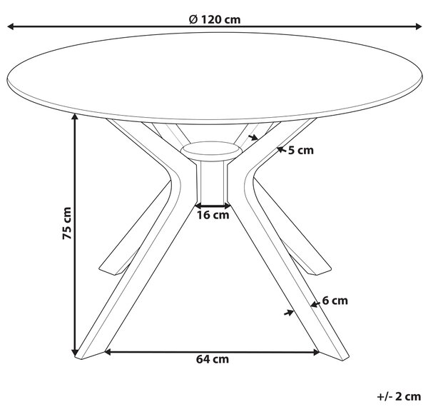 Jedálenský stôl tmavý mahagón MDF kaučukové drevo ø 120 cm okrúhly retro dizajn obývacia izba jedáleň