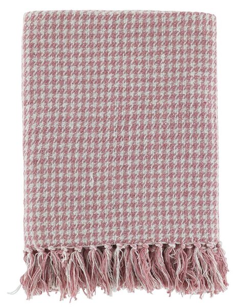 Bielo-malinový priadzový pléd so vzorom a strapcami Aix Hod - 130*150 cm - Chic Antique
