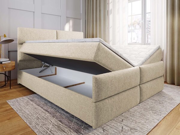 Manželská boxspring posteľ s úložným priestorom Mulen 180x200 - krémová