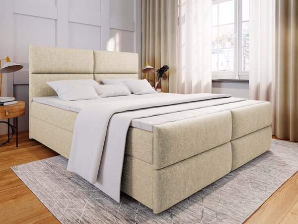 Manželská boxspring posteľ s úložným priestorom Mulen 180x200 - krémová