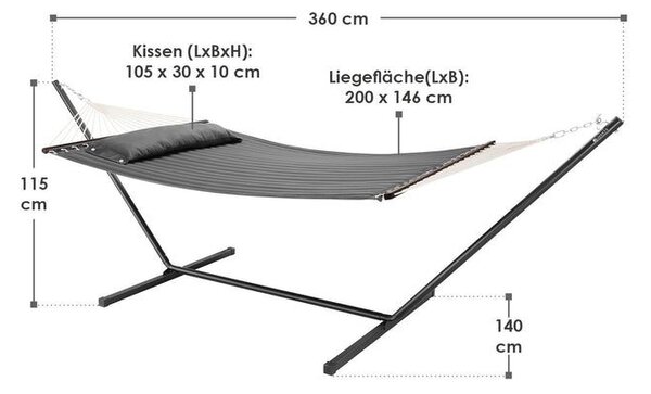 Záhradná hojdacia sieť pre dvoch, 360 x 140 x 115 cm