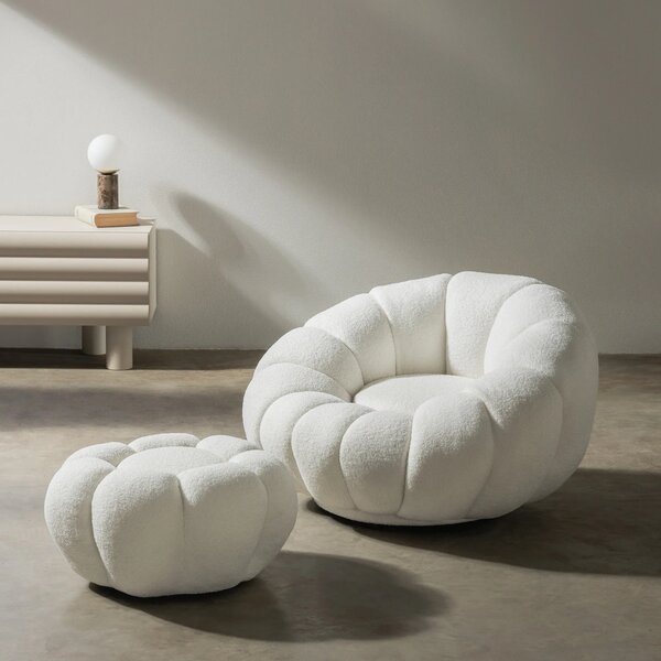 Hector Dizajnové relaxačné kreslo VENEZIA 100 cm boucle biele