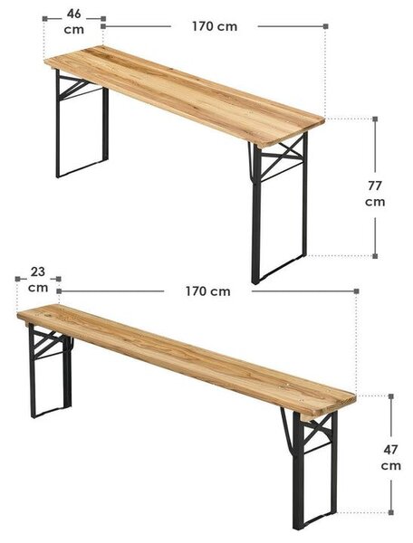 Záhradný pivný set, skladací, drevo/kov, 170 cm