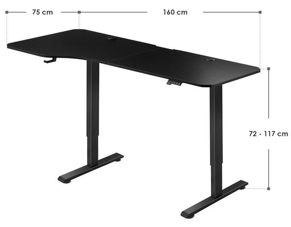 Výškovo nastaviteľný pracovný stôl 160x75 cm, čierny