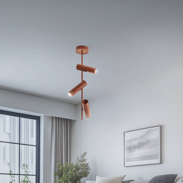 Stropné bodové svetlá Leda 3, tehlovo červené, 3-pl., oceľ, výška 76 cm, Červená, Obývacia izba / jedáleň, kov, Moderný, Stropné svetlo
