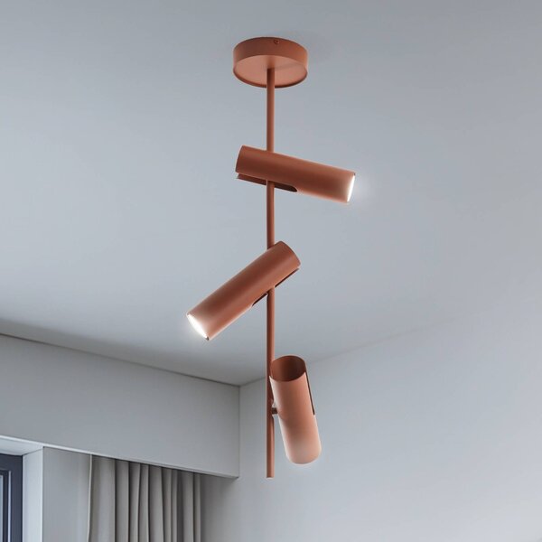 Stropné bodové svetlá Leda 3, tehlovo červené, 3-pl., oceľ, výška 76 cm, Červená, Obývacia izba / jedáleň, kov, Moderný, Stropné svetlo