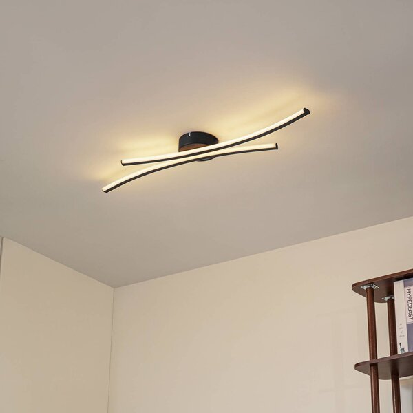 Lindby stropné LED svetlo Ravion, 90 cm, čierne, 3 000 K, Čierna, Obývacia izba / jedáleň, Hliník, Moderný, Stropné svetlo