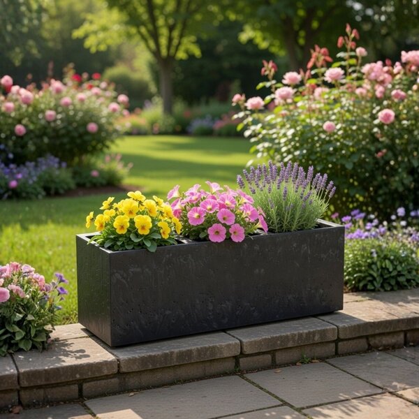 HowHomely Květináč na kolečkách BETONIQUE 90x30 cm černý beton