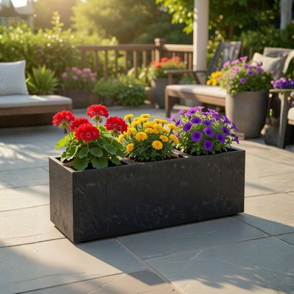 HowHomely Květináč na kolečkách BETONIQUE 90x30 cm černý beton