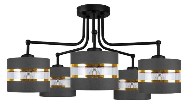 Candellux ANDY Luster lamp black 5X40W E27 black+golden lampshade 35-06158