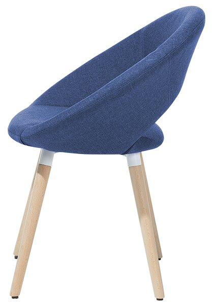 Sada 2 jedálenských stoličiek modrá látkové čalúnenie svetlohnedé drevené nohy moderný eklektický štýl kuchyňa jedáleň