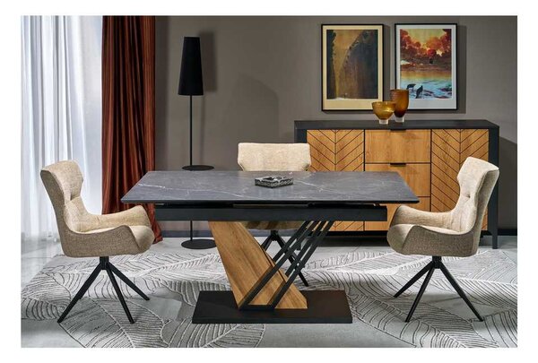 Jedálenský stôl Sterzo 160-200 x 90 cm, čierna / dub zlatý