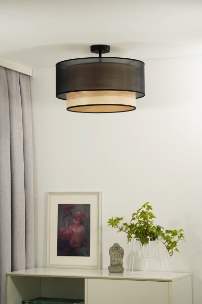 Duolla - Prisadený luster WOOD BOHO 1xE27/15W/230V pr. 45 cm čierna/béžová