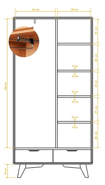 Šatníková skriňa z dubového dreva 90x180 cm Greg - The Beds