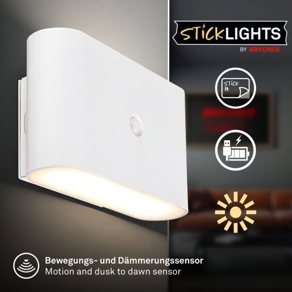 Briloner 3878016 - LED nabíjacie nástenné svietidlo so senzorom CHAT LED/3W/5V 2000 mAh biela