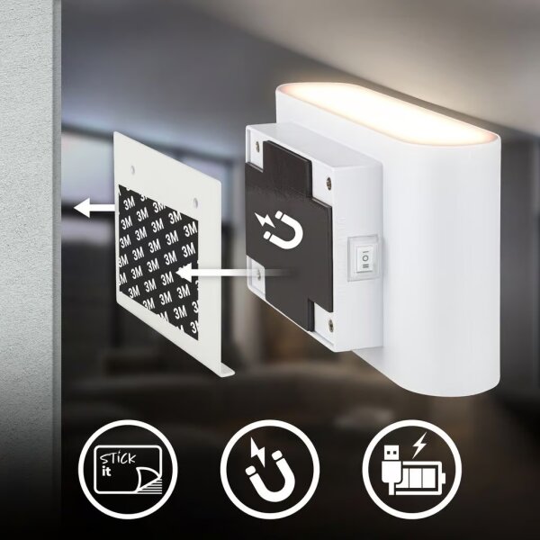 Briloner 3878016 - LED nabíjacie nástenné svietidlo so senzorom CHAT LED/3W/5V 2000 mAh biela