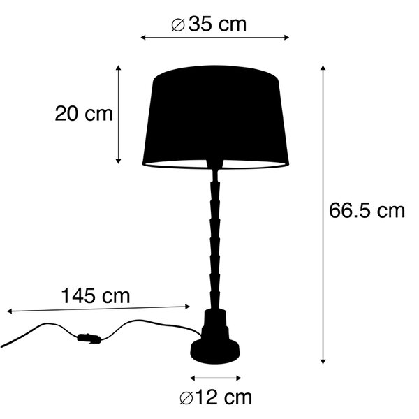 Art Deco stolná lampa bronzová s čiernym bavlneným tienidlom 35 cm - Pisos