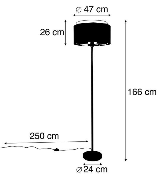 Moderná stojaca lampa čierna s tienidlom čiernym so zlatom - Simplo