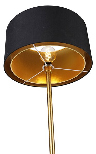 Moderná stojaca lampa zlatá s tienidlom čiernym so zlatom - Simplo