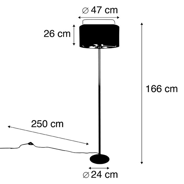 Moderná stojaca lampa zlatá s tienidlom čiernym so zlatom - Simplo