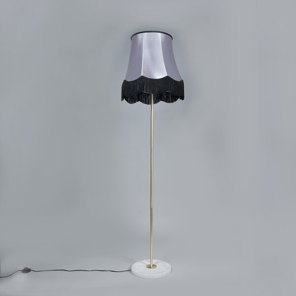 Stojaca lampa mosadzná s tienidlom Granny čierna-šedá 45 cm - Kaso