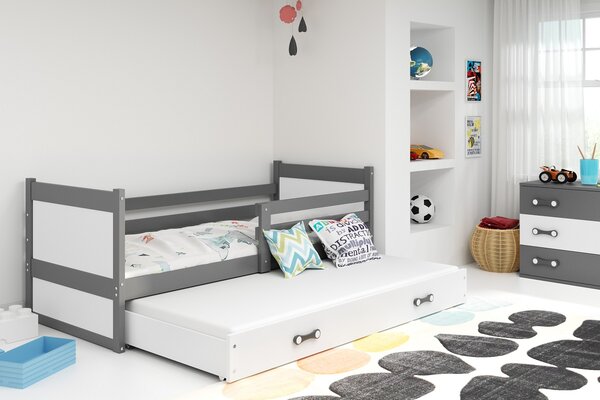 BMS Detská posteľ s prístelkou RICO grafit Farebné prevedenie šuplíka: Biela, Veľkosť spacej plochy: 200x90 cm