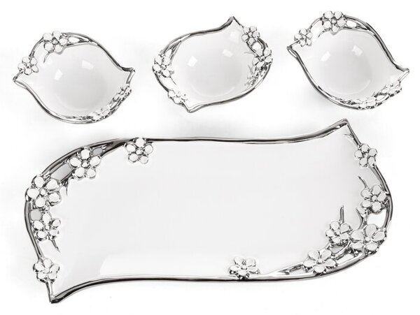 Dekorstudio Servírovacia tácka s 3 miskami 39x18 cm - biela