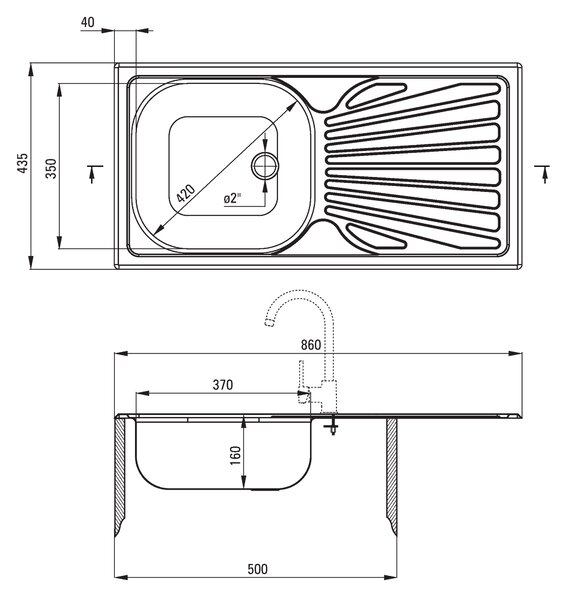 Deante Techno, nerezový drez na dosku 1-komorový Z/O 860x435x160 2" + sifón, vzor satyna, ZMU_011B