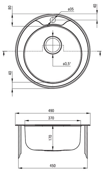 Deante Twist, nerezový drez na dosku 1-komorový B/O 490x170 3,5" + sifón, vzor satyna s golierom, ZHC_0803