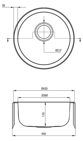 Deante Twist, nerezový drez na dosku 1-komorový B/O 420x170 3,5" + sifón, vzor satyna, ZHC_0803