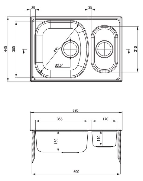 Deante Xylo, nerezový drez na dosku 1,5-komorový B/O 620x440x150 3,5" + sifón, vzor satyna, ZEX_0503