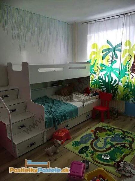 HRUŠKA Poschodová posteľ s prístelkou MAX 3 rozšírená 200x120 biela - biela