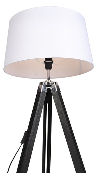 Stojaca lampa trojnožka čierna s tienidlom 45 cm ľanové biele