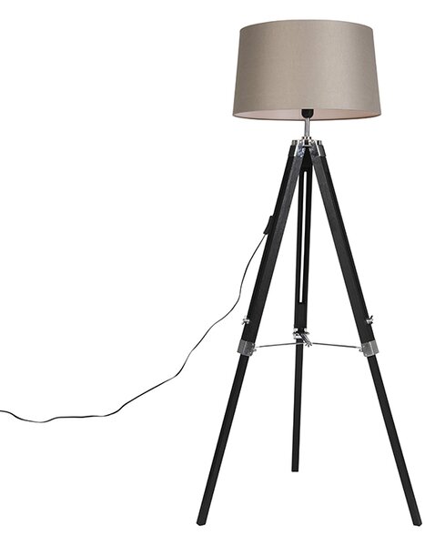Stojaca lampa trojnožka čierna s tienidlom 45 cm ľanové taupe