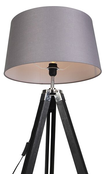 Stojaca lampa trojnožka čierna s tienidlom 45 cm ľanové tmavosivé