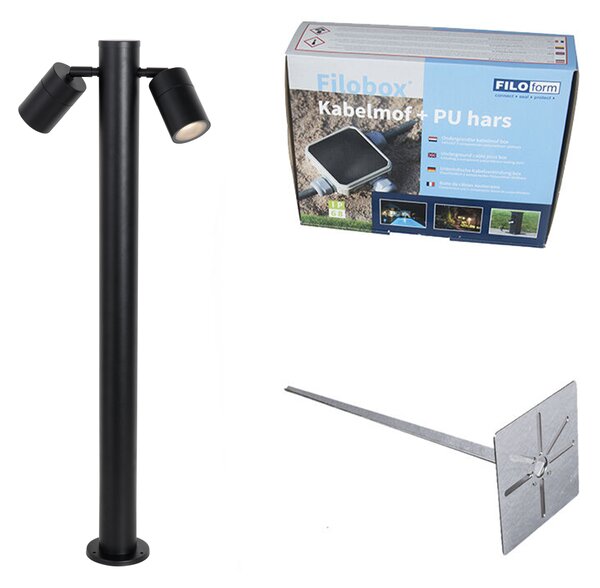 Stojaca vonkajšia lampa čierna 80 cm IP44 nastaviteľná 2-svetlo - Duo