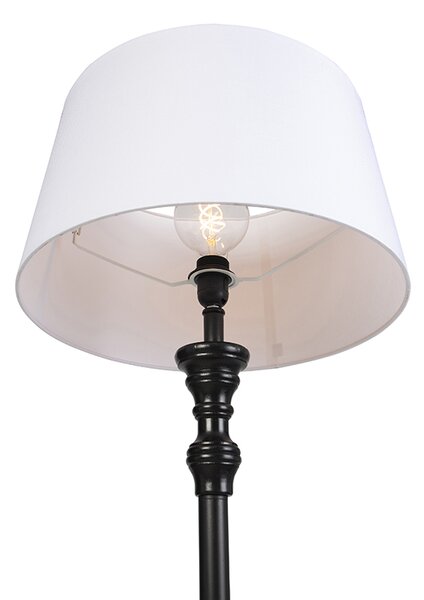 Stojaca lampa čierna s tienidlom z ľanu bielej farby 45 cm - Classico